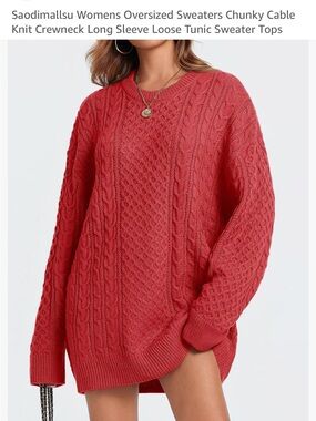 Red Cable Knit Sweater or Sweater Dress